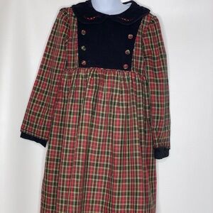 Vtg Lavender Blue girls red black plaid corduroy blend holiday dress sz 6